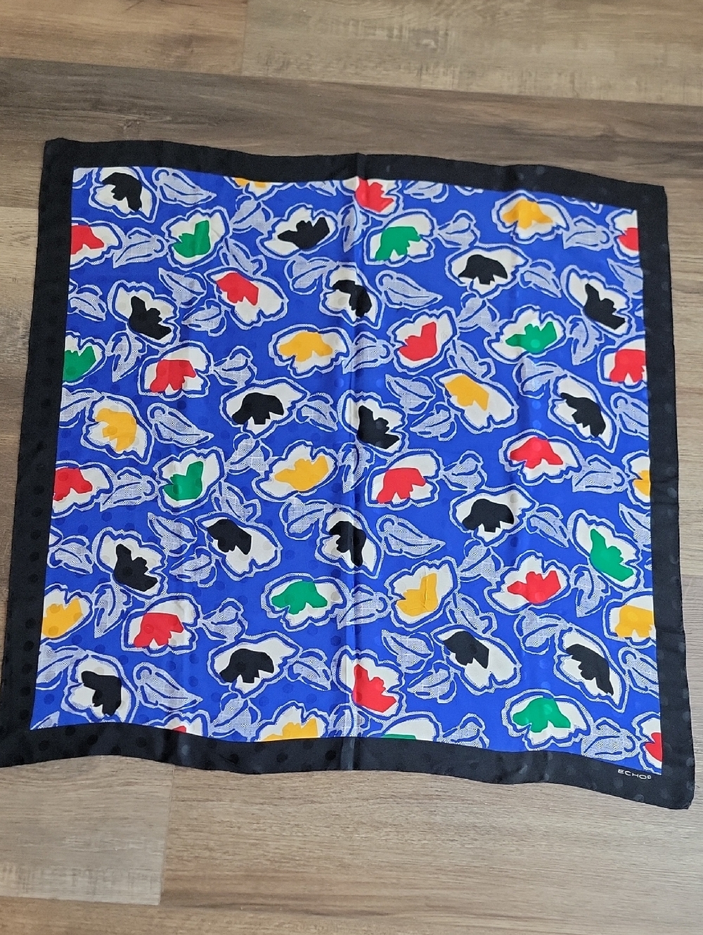 Echo Bright Blue Abstract Pattern Silk Scarf Square 34" X 34"